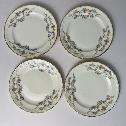 VTG 50s Pope-Gosser Blue Bell Bread Plates Set of 4 White Gold Trim Grandmacore