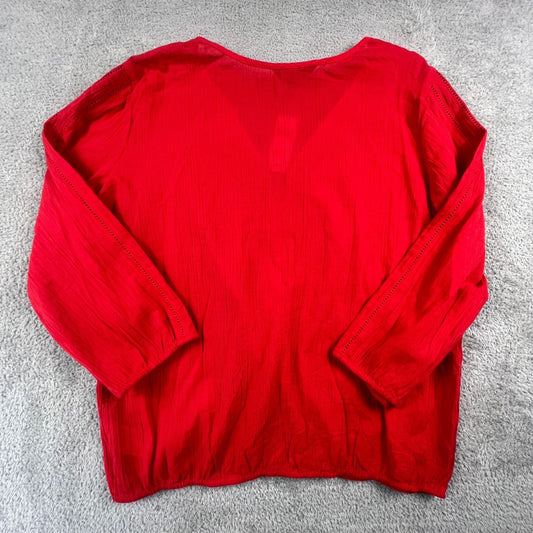 100% Cotton Boho Top Banana Republic Peasant Blouse Womens Medium Red Tassel