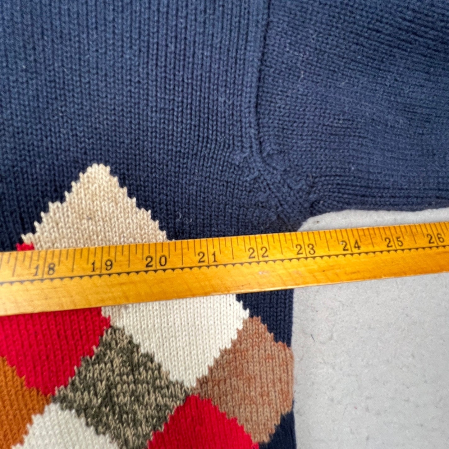 Cotton Traders Golf Sweater Mens Large Navy Blue Argyle Plaid Intarsia Vintage