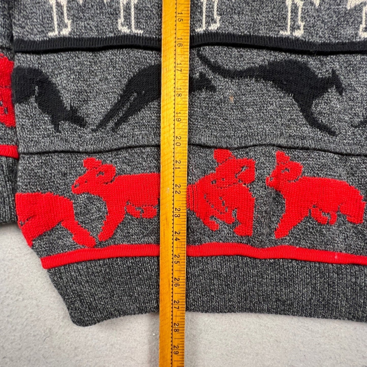 Hysport Wool Sweater Mens 22 Grey Australian Animal Intarsia Knit Vintage Retro