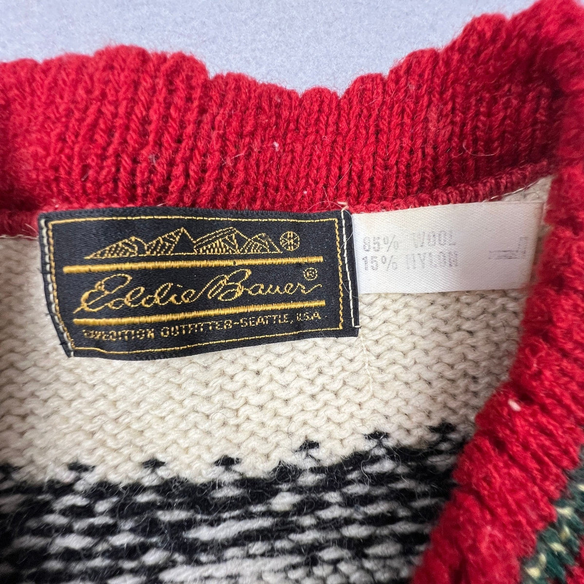 Vintage Eddie Bauer Cardigan Sweater Womens L Nordic Wool Blend Winter Snowflake