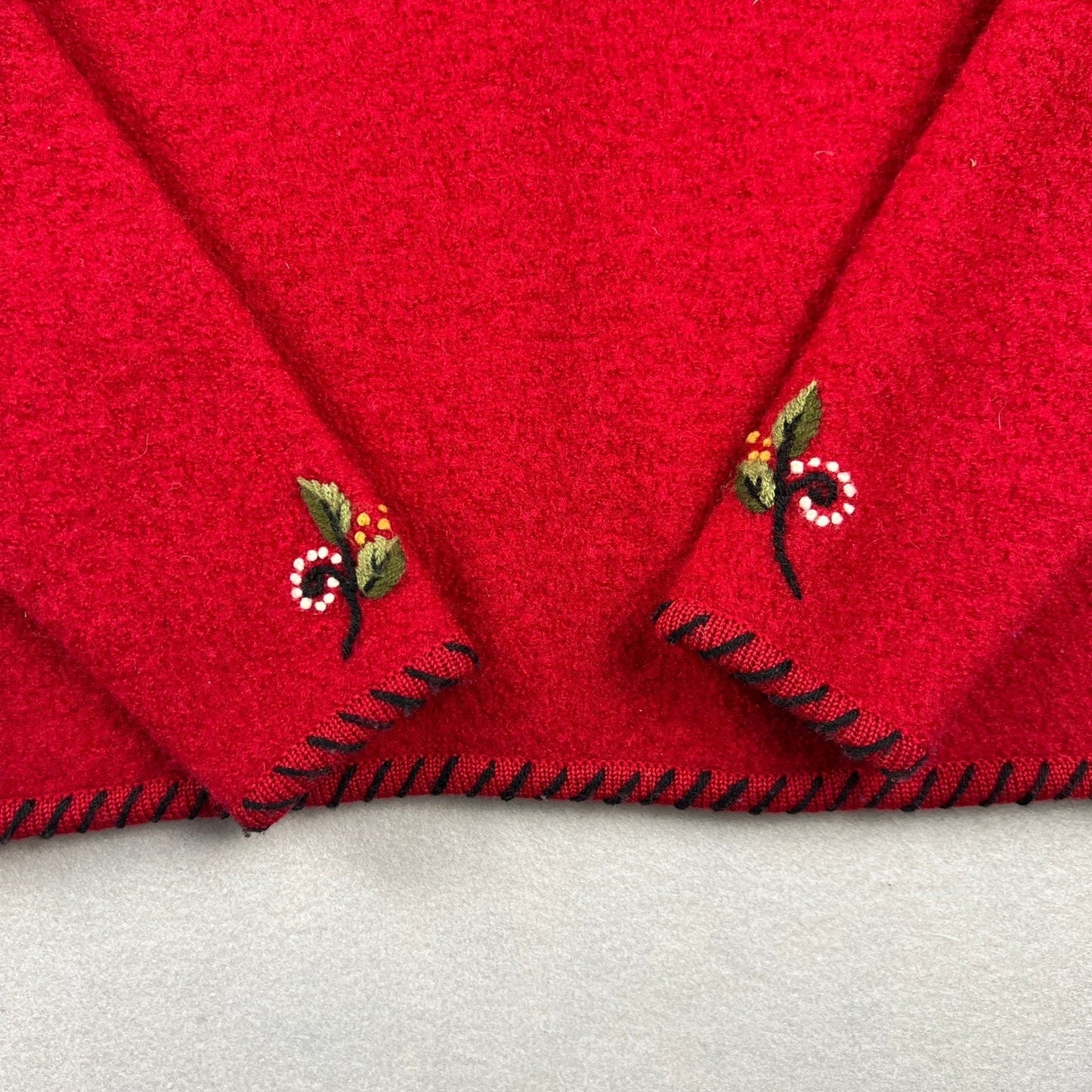 VTG Norm Thompson 100% Wool Jacket Small Red Embroidered Zip Up Cardigan Festive