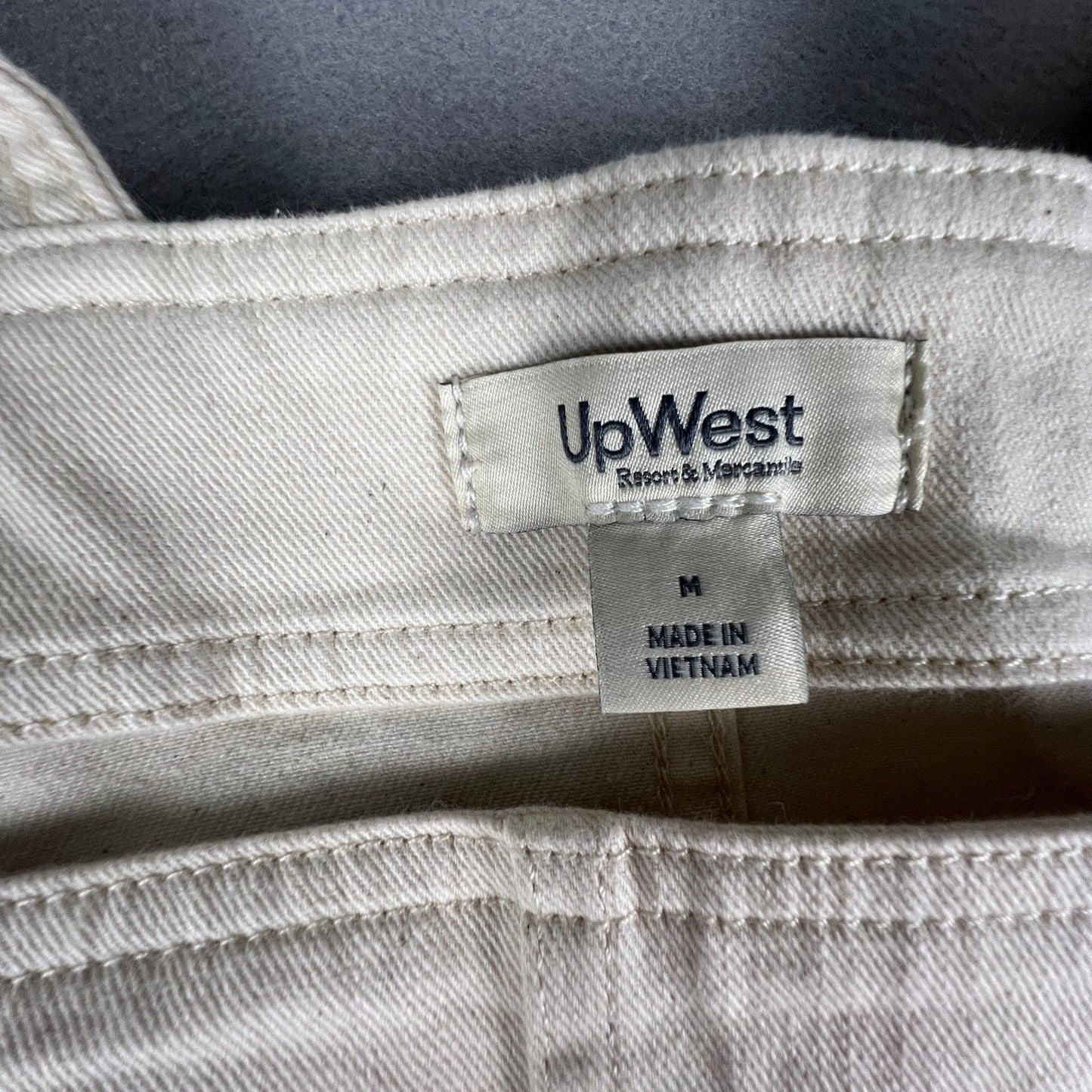 Denim Overalls Womens Medium Cream Wide Leg Cotton Stretch Boho Casual UpWest