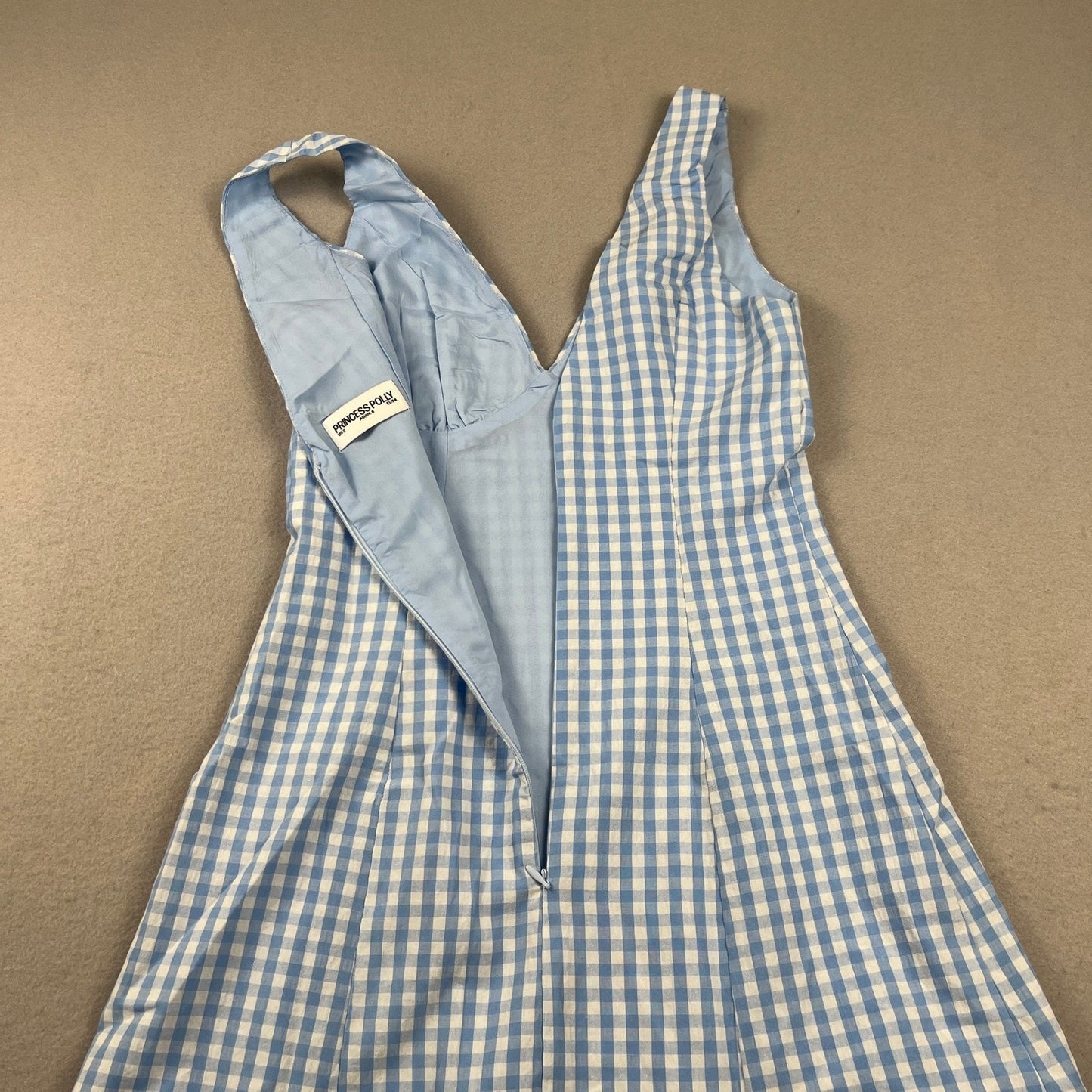 Princess Polly Mini Dress 2 Blue Gingham Pleated Hem Preppy Picnic Coquette