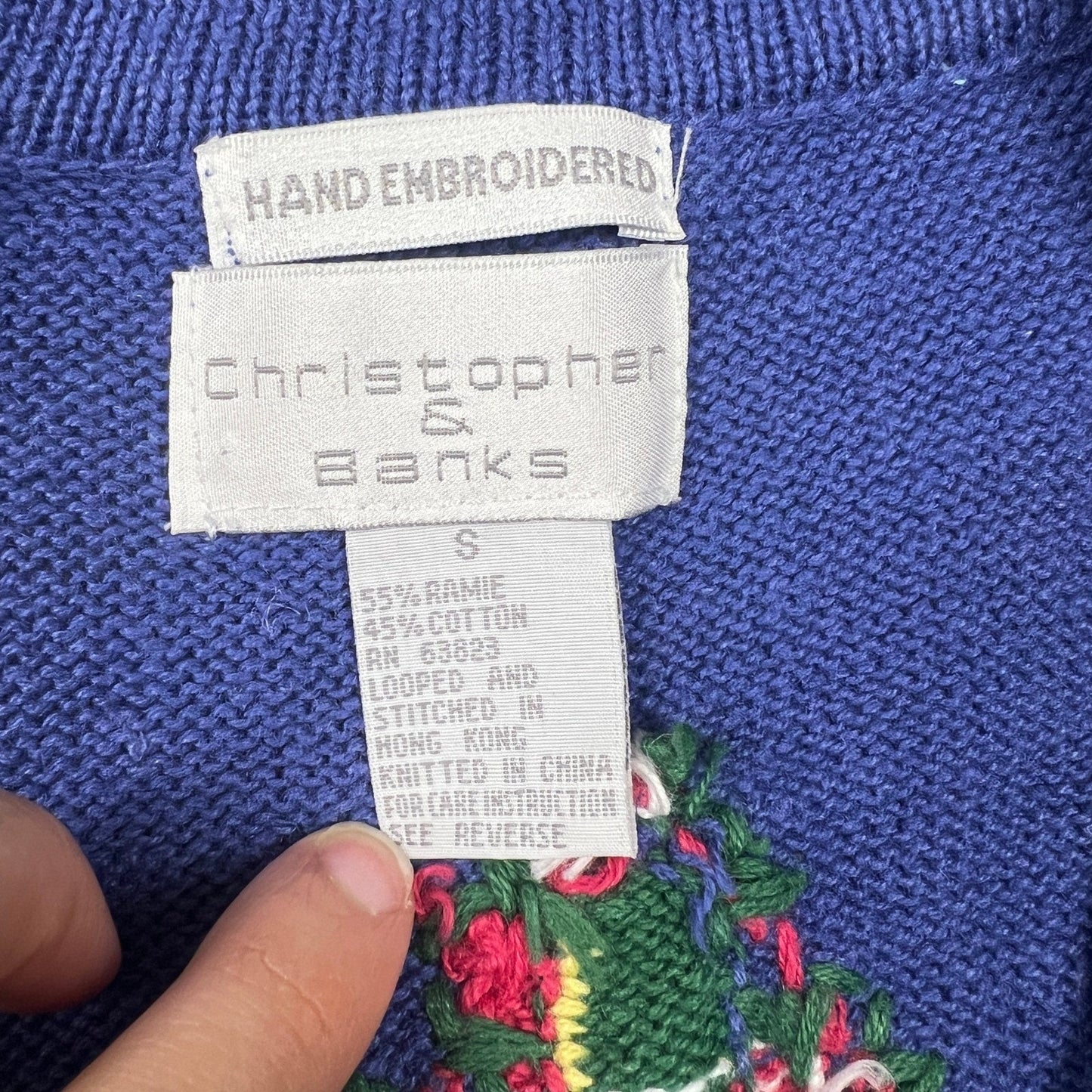 VTG 90s Christopher & Banks Sweater Vest S Embroidered Grandmacore Floral Knit