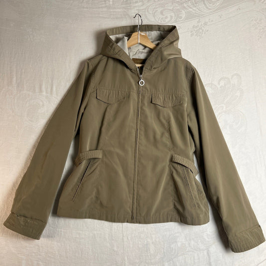Weather Tamer Utility Jacket Womens Large Khaki Hooded Zip Front Elegant Travel