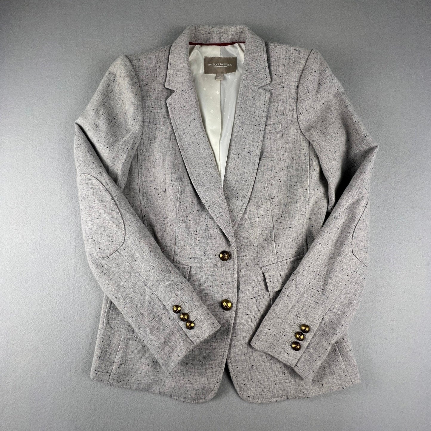 Banana Republic Hacking Jacket Womens 12 Gray Wool Blend Blazer Preppy