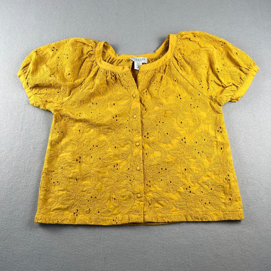 Calypso St Barth Eyelet Blouse Womens Medium Yellow Cotton Short Sleeve Boho Top