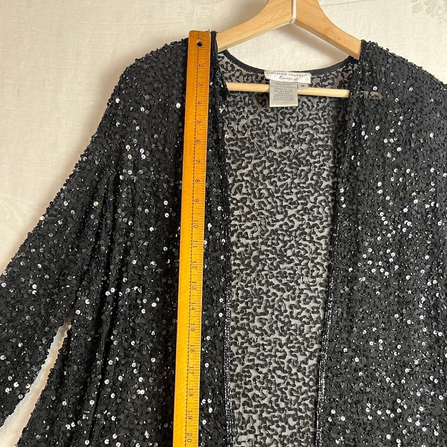 Silk Sequin Cardigan Adrianna Papell Women Small Evening Black Sheer Open Jacket