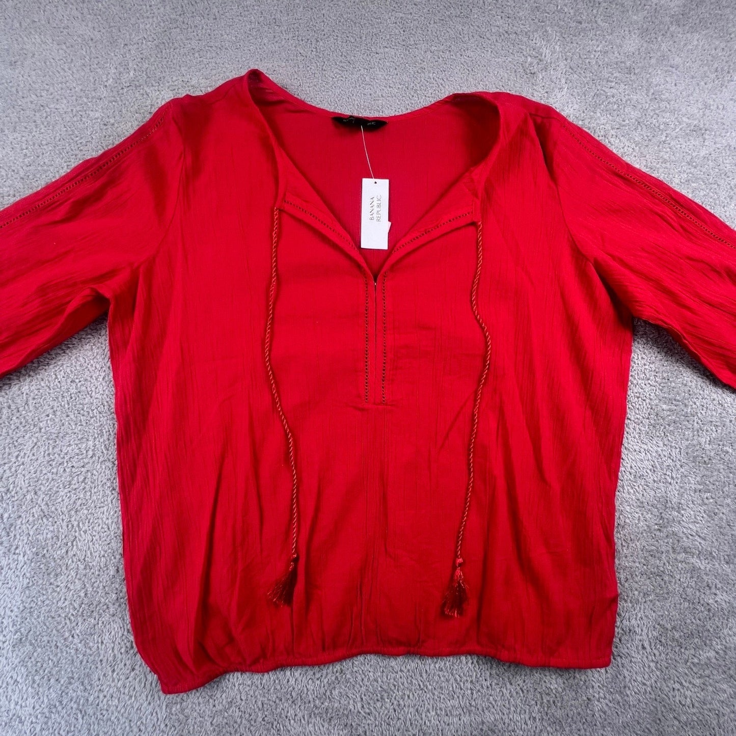 100% Cotton Boho Top Banana Republic Peasant Blouse Womens Medium Red Tassel