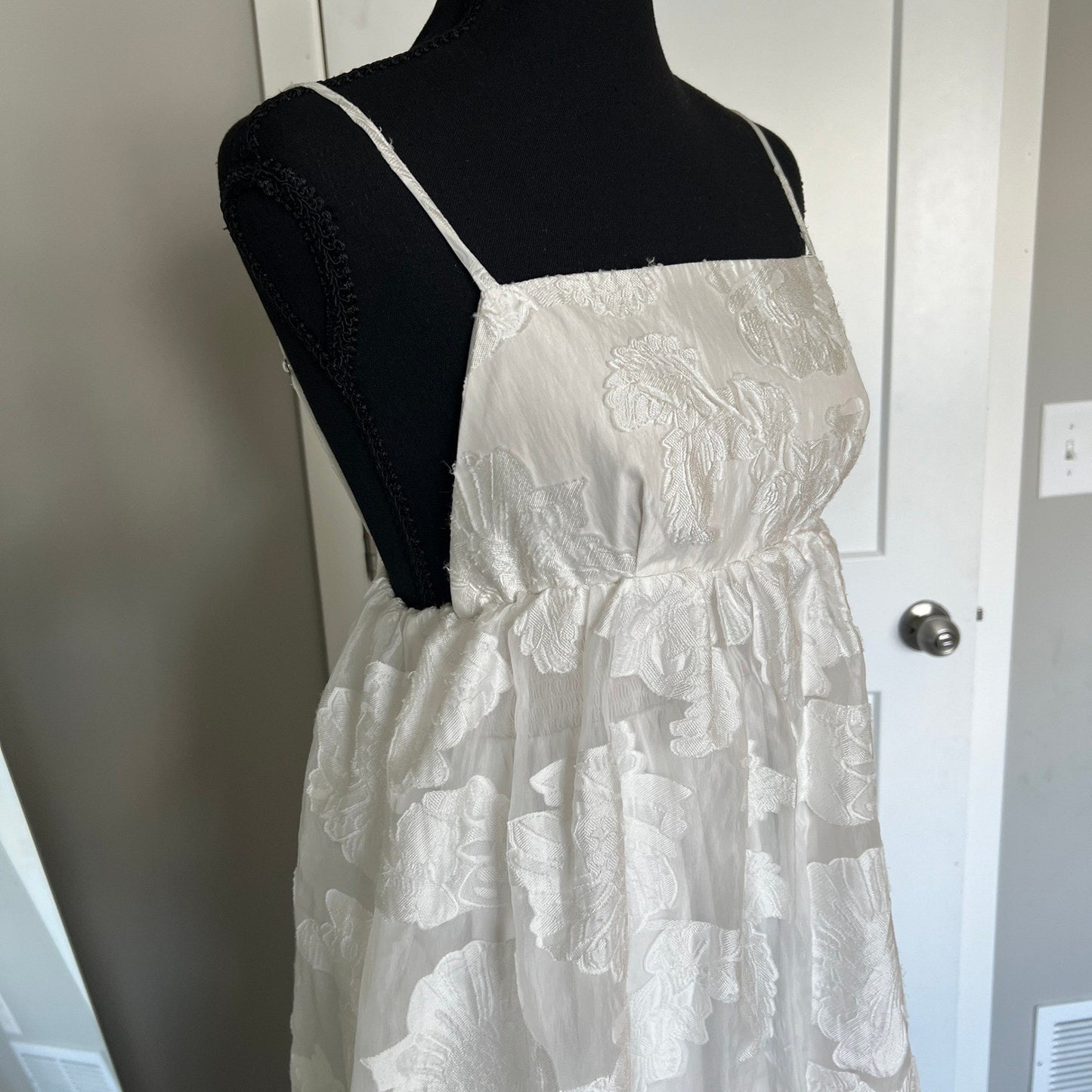 BHLDN Maxi Dress Womens Small White Floral Jacquard Organza Empire Bridal Boho