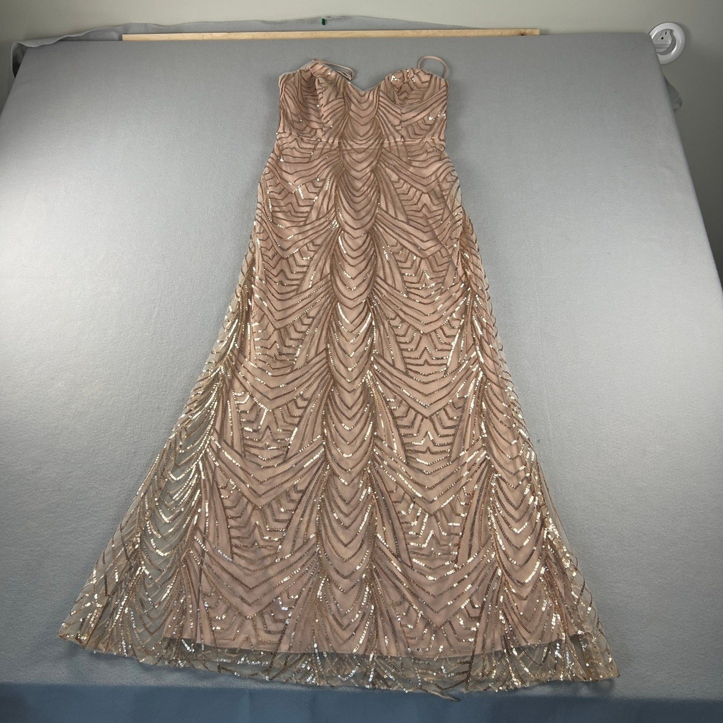 Sequin Maxi Dress Womens 10 Rose Gold Art Deco Formal Prom Gown Wedding Bridal