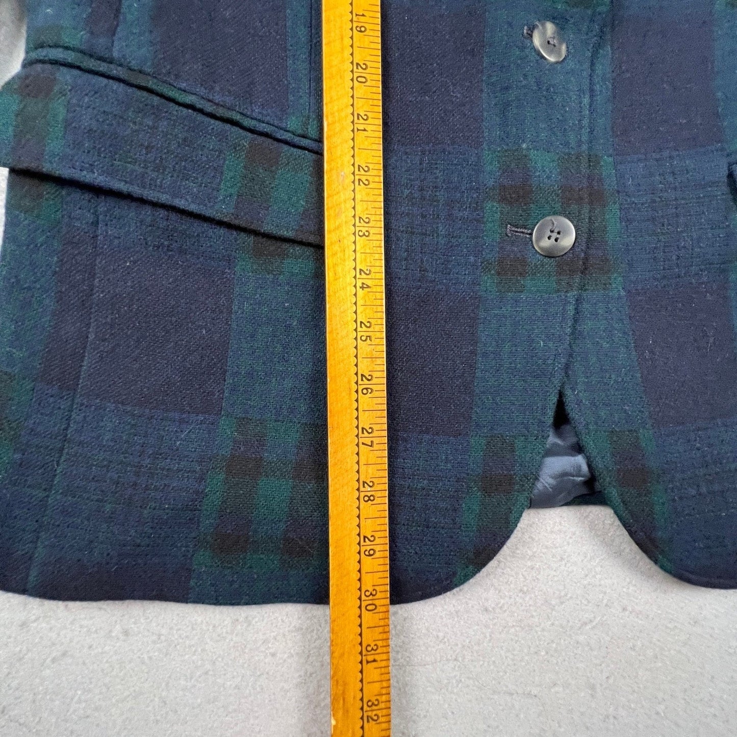 Vintage Woolrich Plaid Blazer Men Small Mallard Green Navy Blue Wool Blend USA