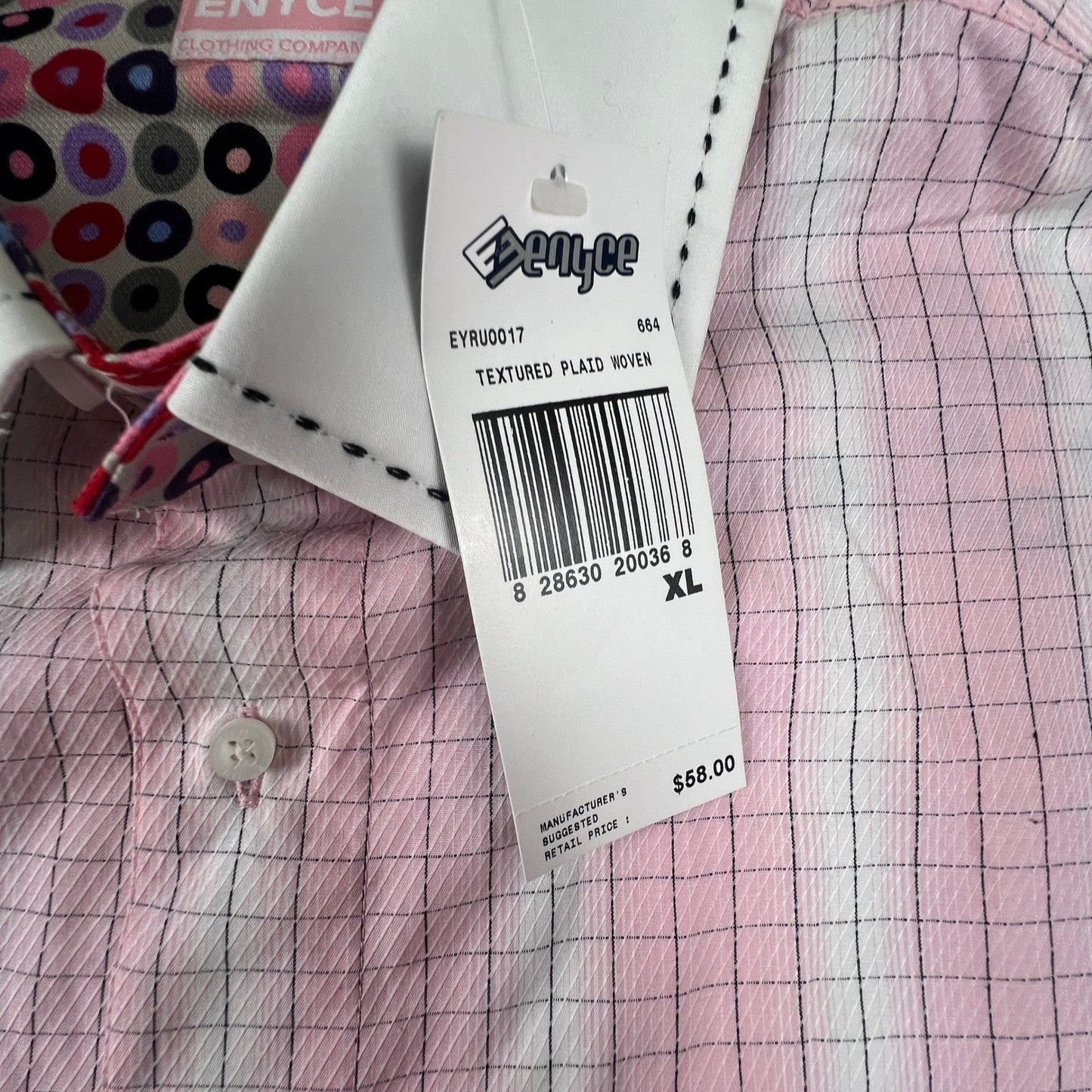 Enyce Button Down Shirt Mens XL Pink Plaid Woven French Cuff Contrast Y2K Urban