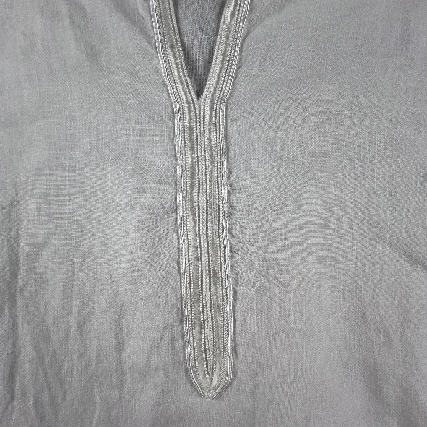 100% Linen Edward Woman Tunic Men 2X White Irish Embroidered V-Neck Beach Coastal