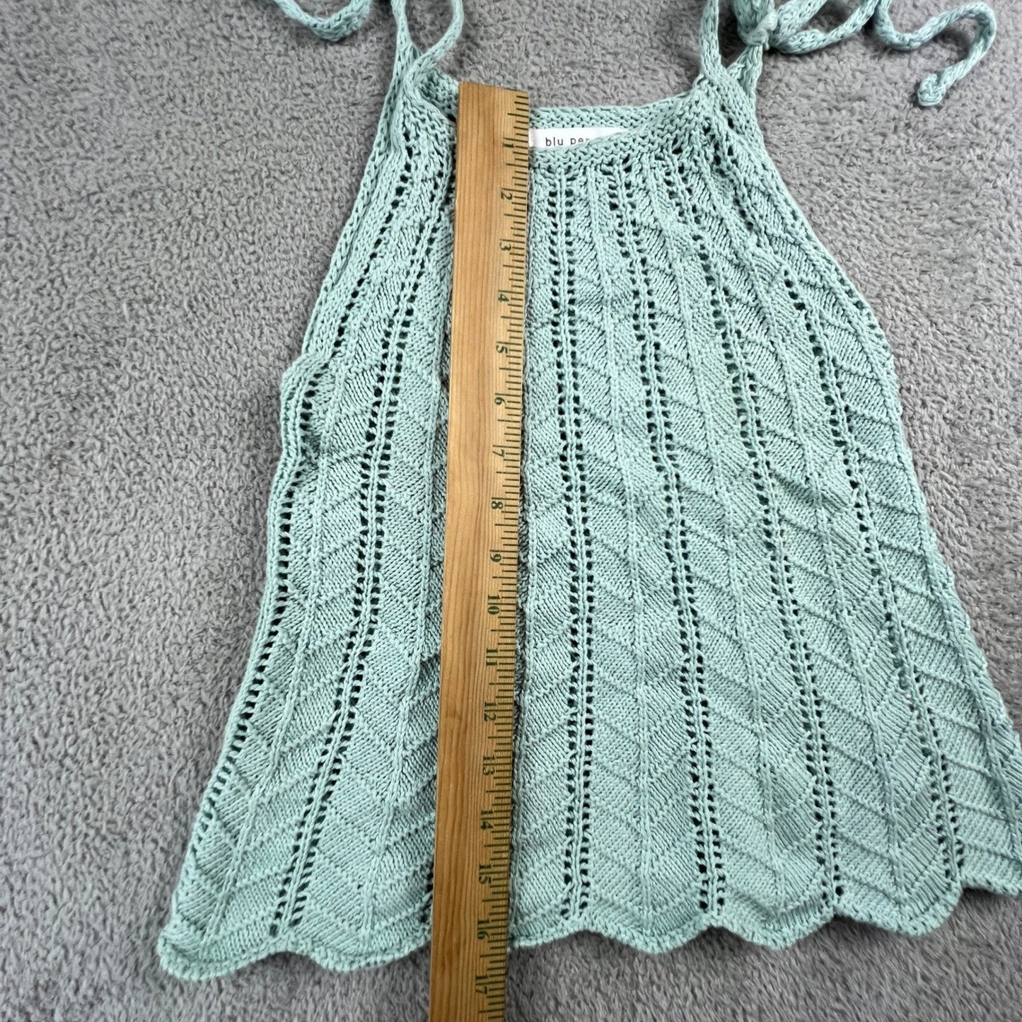 Crochet Knit Halter Top Womens Small Mint Green Boho Festival Blu Pepper