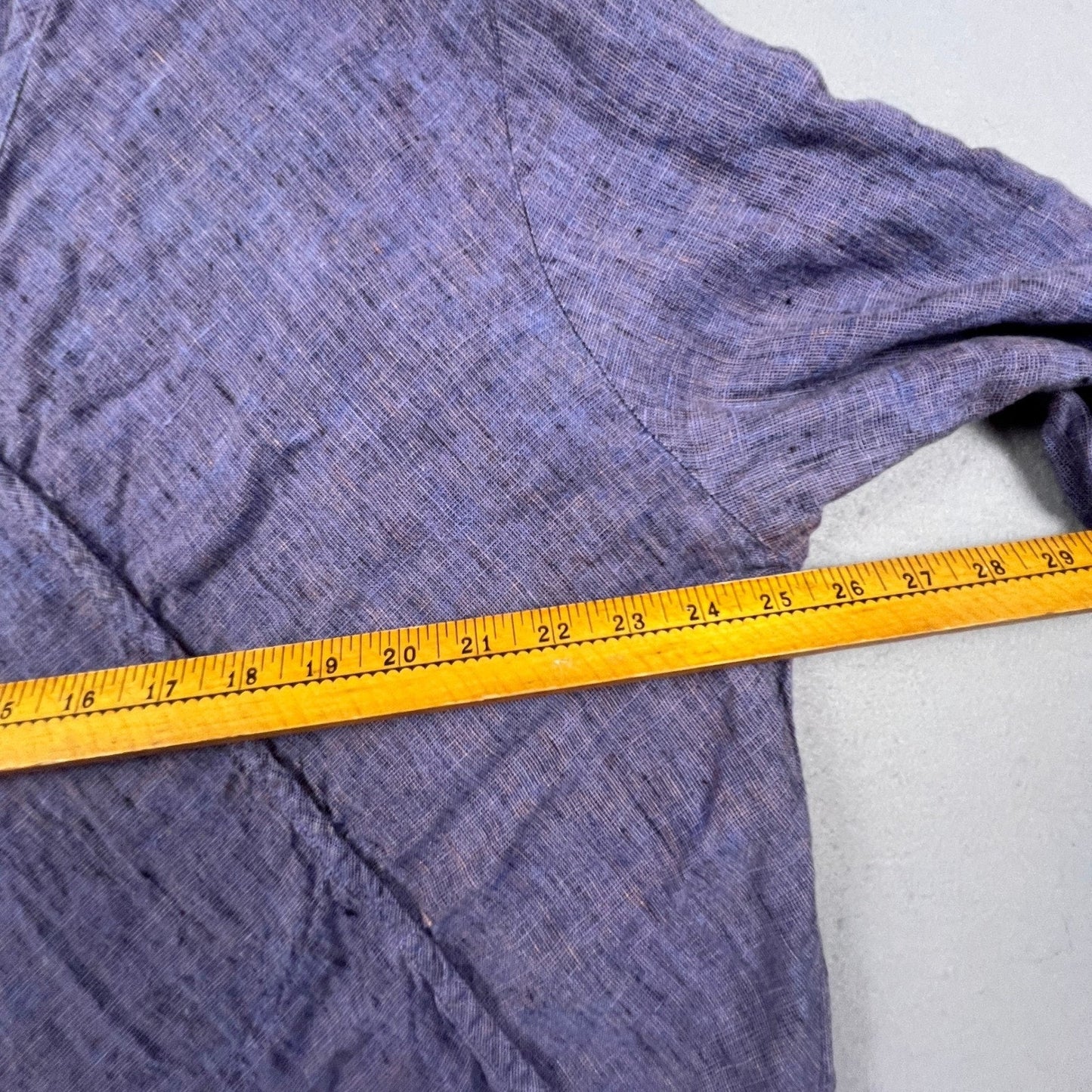 FLAX Linen Tunic Top Womens Large Purple Faux Wrap V-Neck Lagenlook Coastal Boho