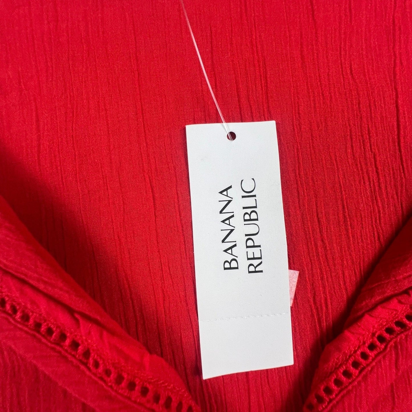 100% Cotton Boho Top Banana Republic Peasant Blouse Womens Medium Red Tassel