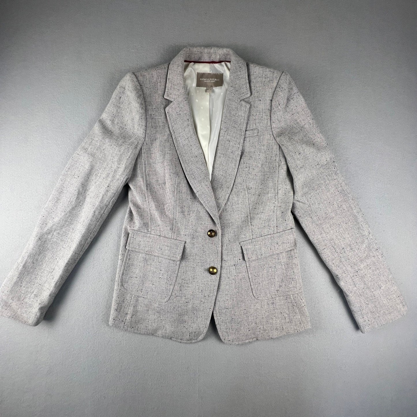 Banana Republic Hacking Jacket Womens 12 Gray Wool Blend Blazer Preppy