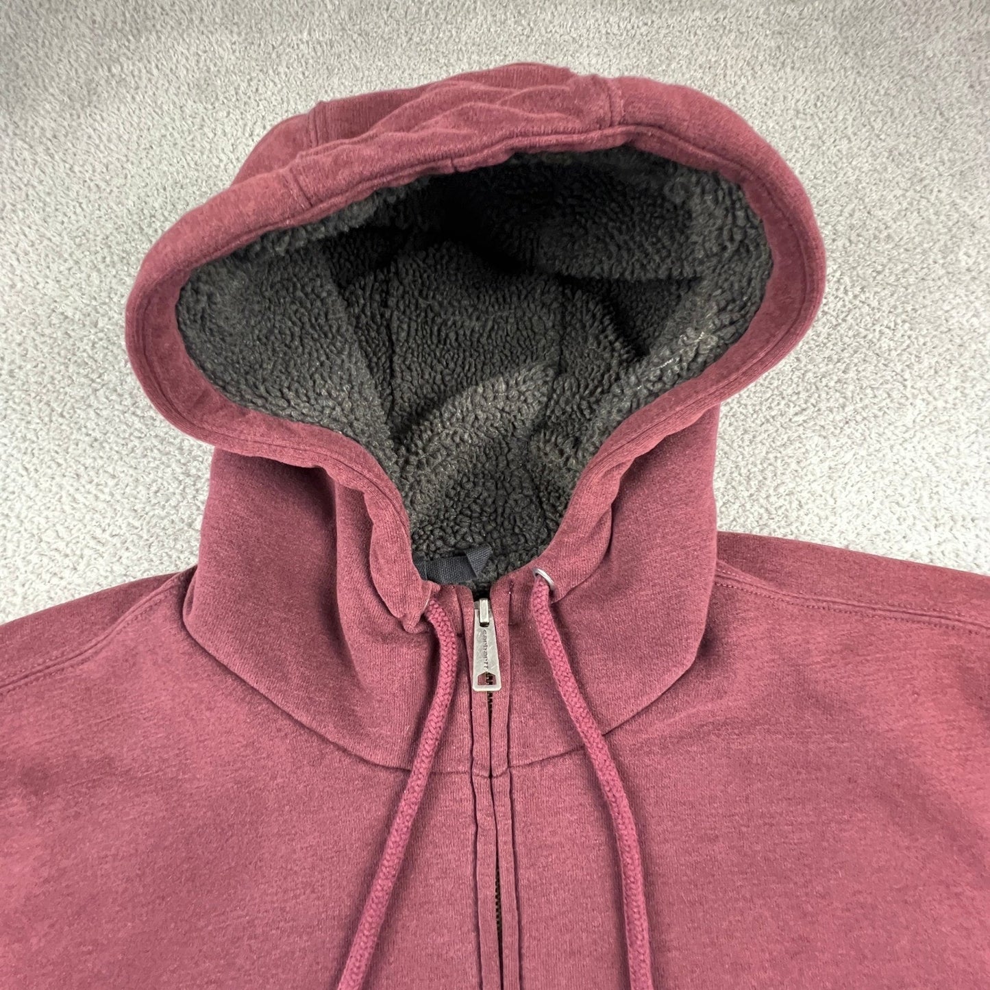 Carhartt Sherpa Lined Hoodie Mens 2XL Tall Burgundy Full Zip Workwear Sweatshirt