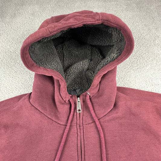 Carhartt Sherpa Lined Hoodie Mens 2XL Tall Burgundy Full Zip Workwear Sweatshirt