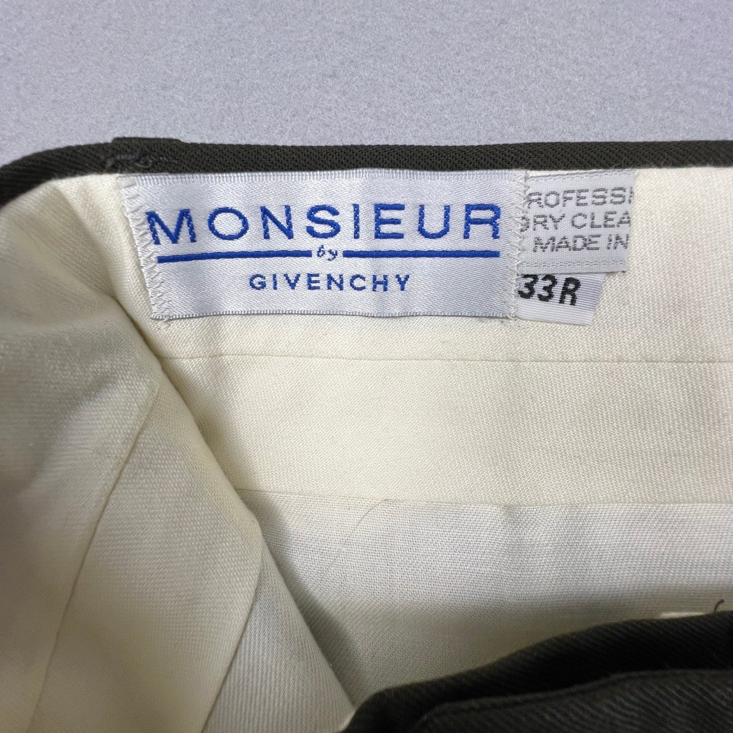 Monsieur by Givenchy Dress Pants Mens 33 Olive Green Pleated Cuffed Vintage Luxe