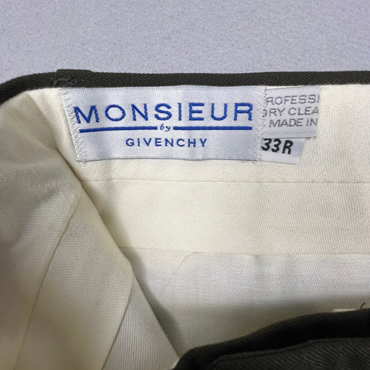 Monsieur by Givenchy Dress Pants Mens 33 Olive Green Pleated Cuffed Vintage Luxe