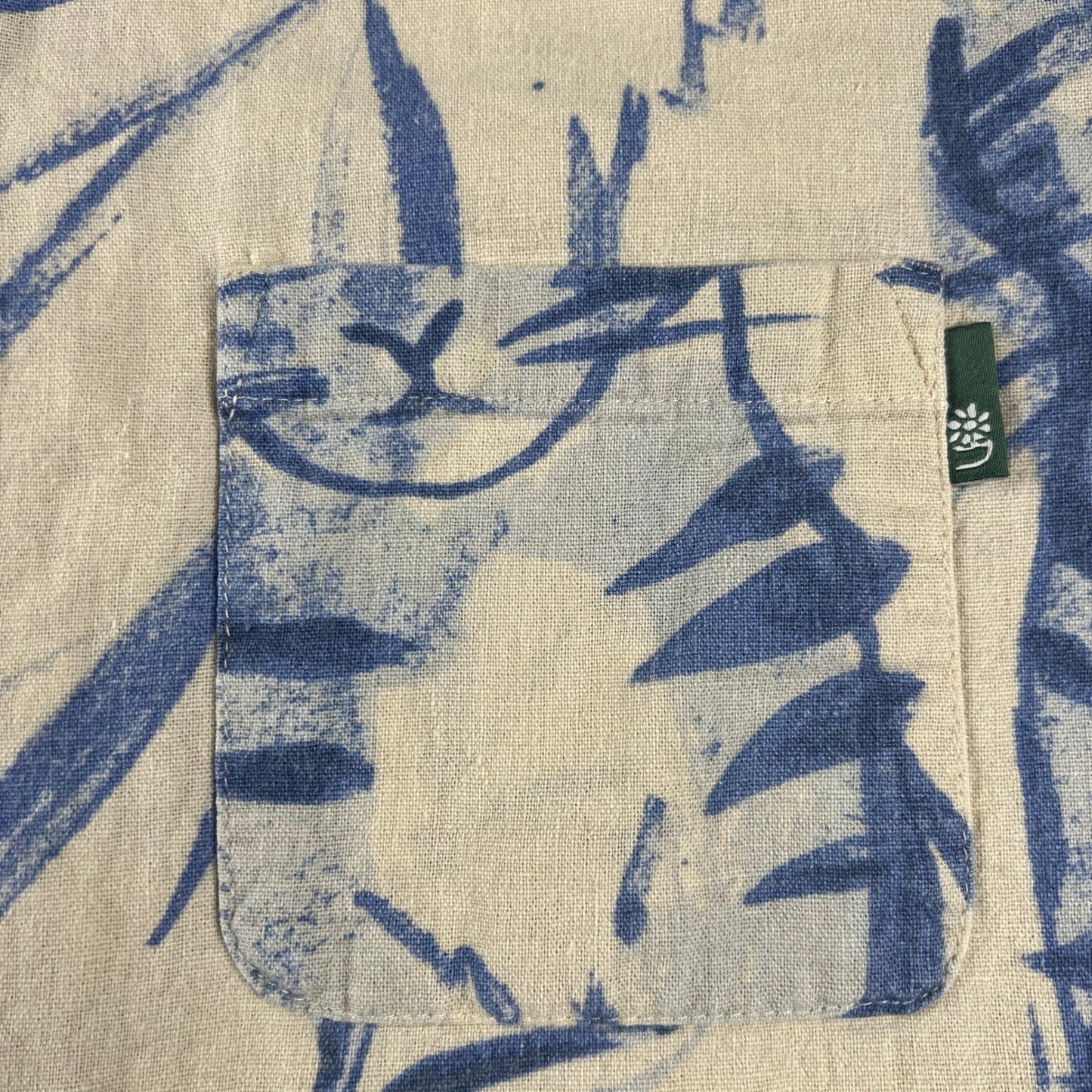 Urban Outfitters Cat Print Shirt Mens Medium Blue Cream Linen Blend Short Sleeve