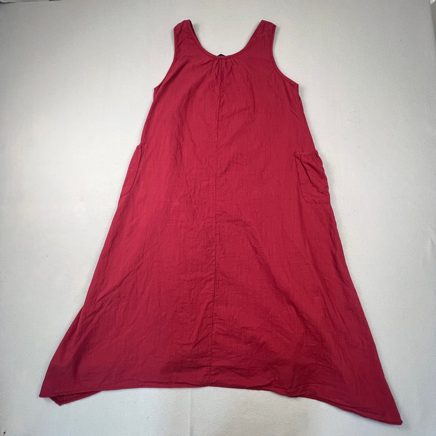 Zanzea Maxi Dress Womens M Red Sleeveless Cotton Blend Boho Lagenlook Pocket