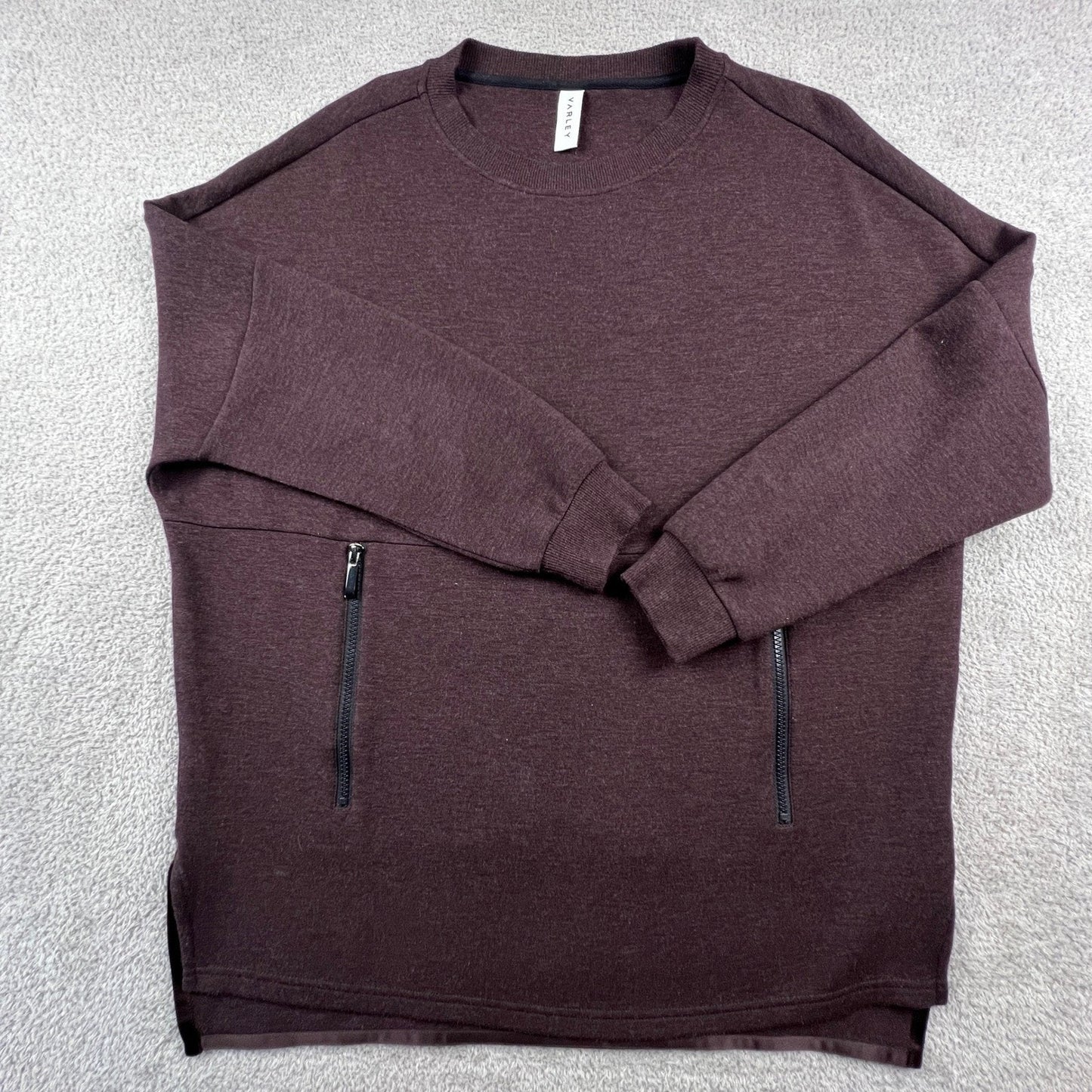 Varley Womens Oversized Sweatshirt Zipper Pocket Burgundy Plum Pullover Fashion