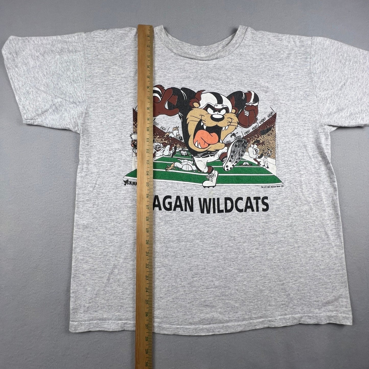 VTG Artex T Shirt Mens XL 1991 Taz Eagan Wildcats Football Looney Tunes Tazmania