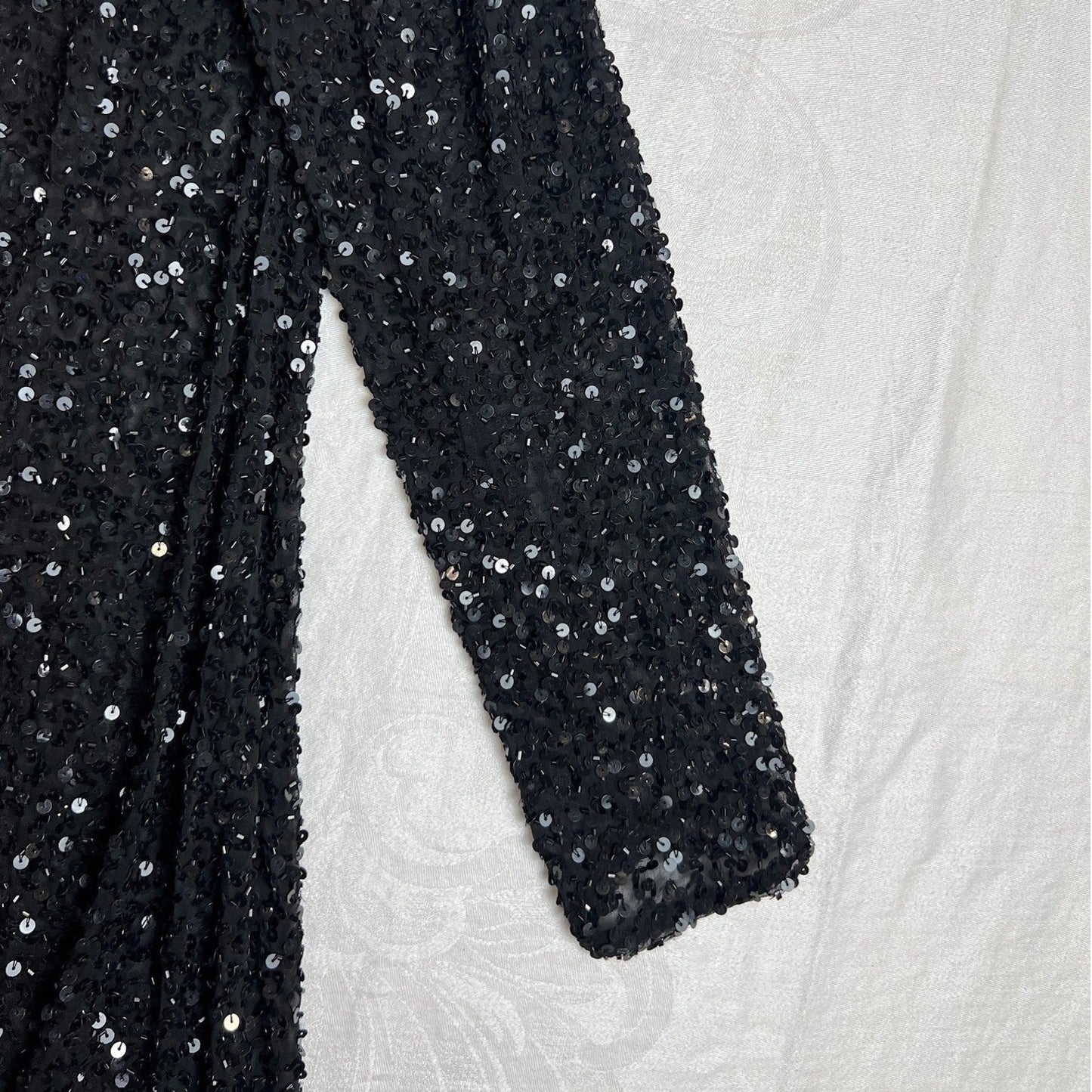 Silk Sequin Cardigan Adrianna Papell Women Small Evening Black Sheer Open Jacket