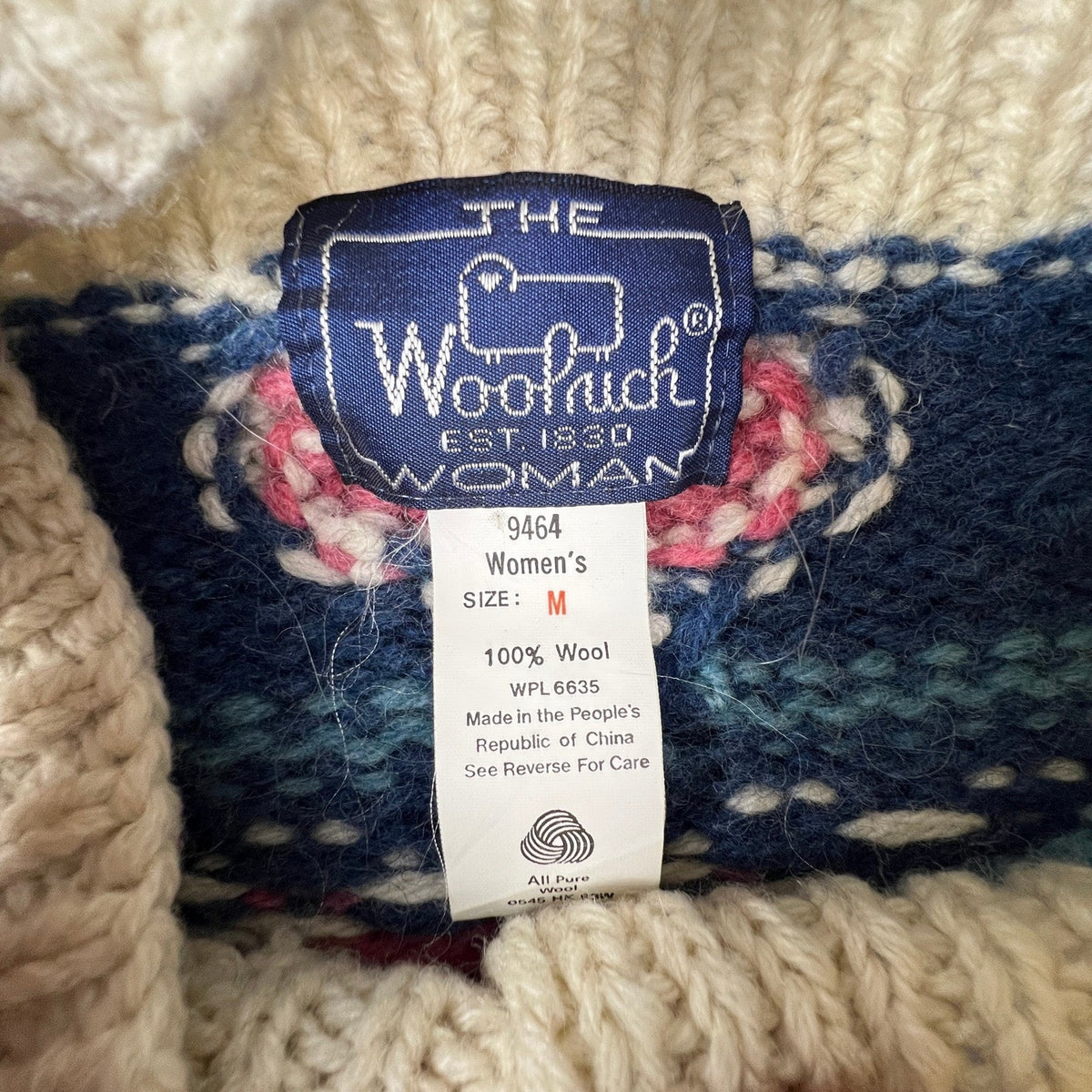 Woolrich Cardigan Sweater Womens M Cream Wool Folk Art Intarsia Vintage 90s Knit