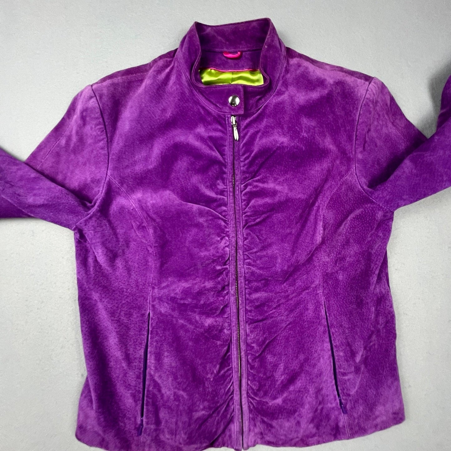 Wilsons Leather Maxima Suede Jacket Women L Purple Moto Mock Neck Y2K Joker Chic