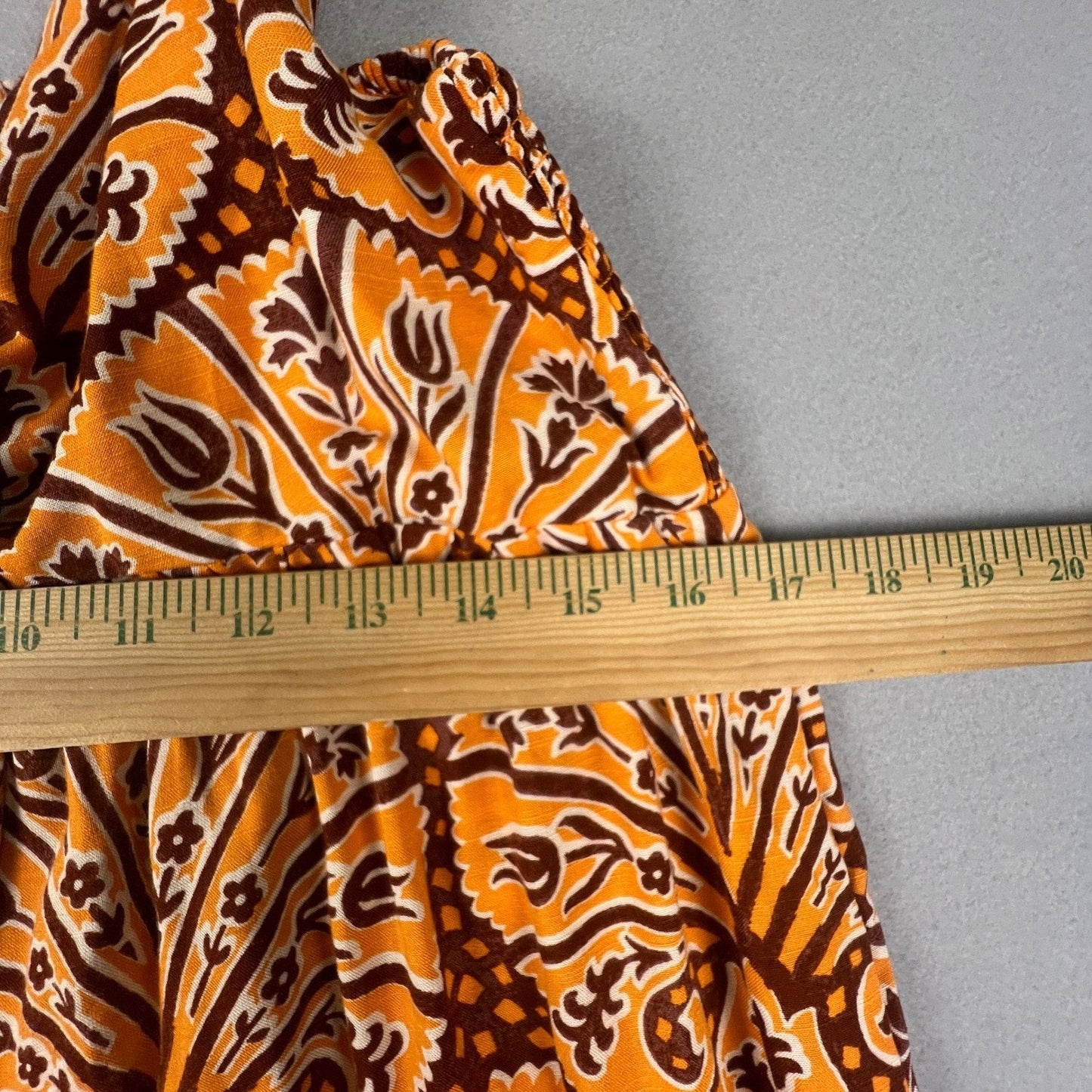 Boho Peasant Summer Midi Dress Womens Medium Orange Paisley Tie Front Knox Rose