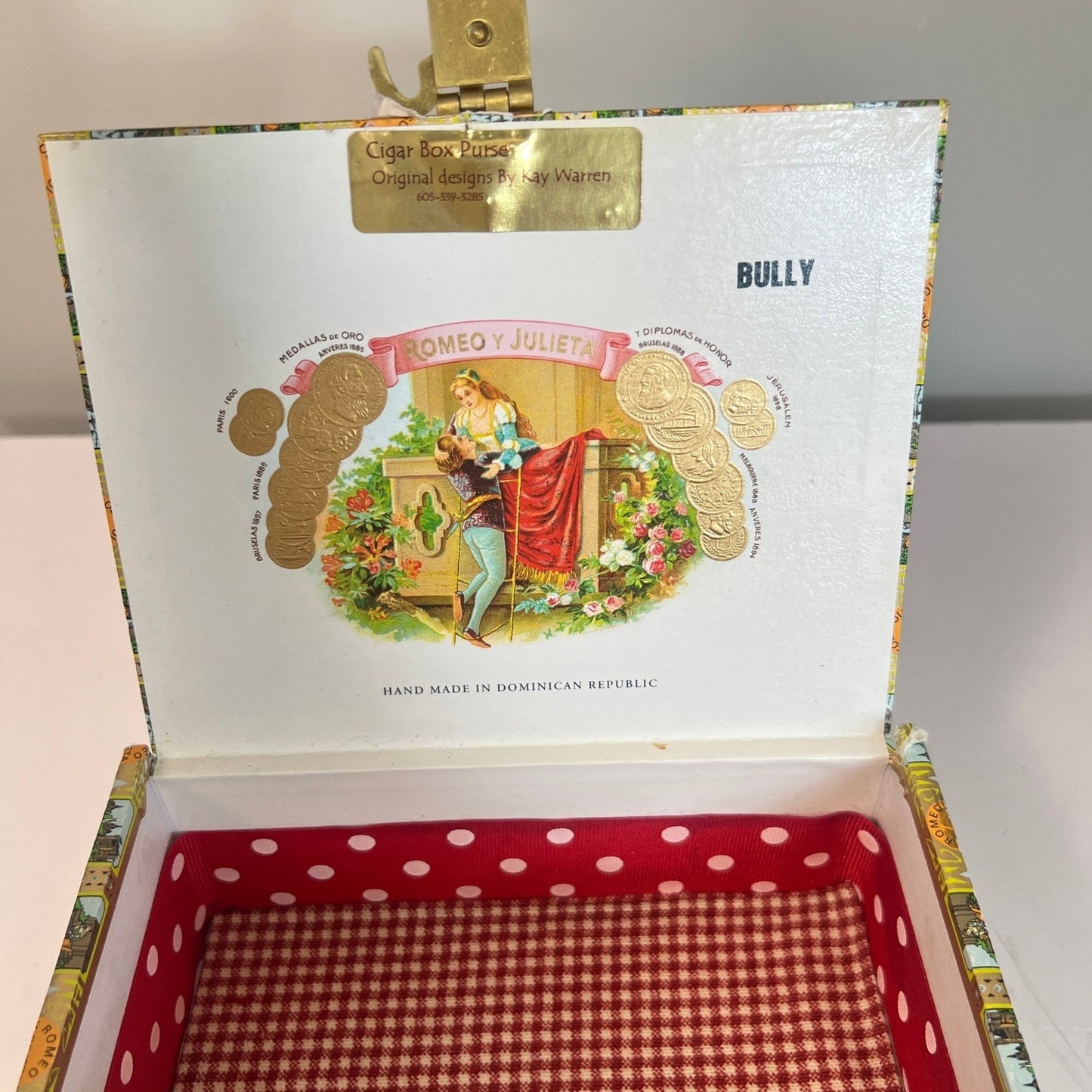 Kay Warren Cigar Box Purse Womens Multicolor Bamboo Handle Romeo y Julieta