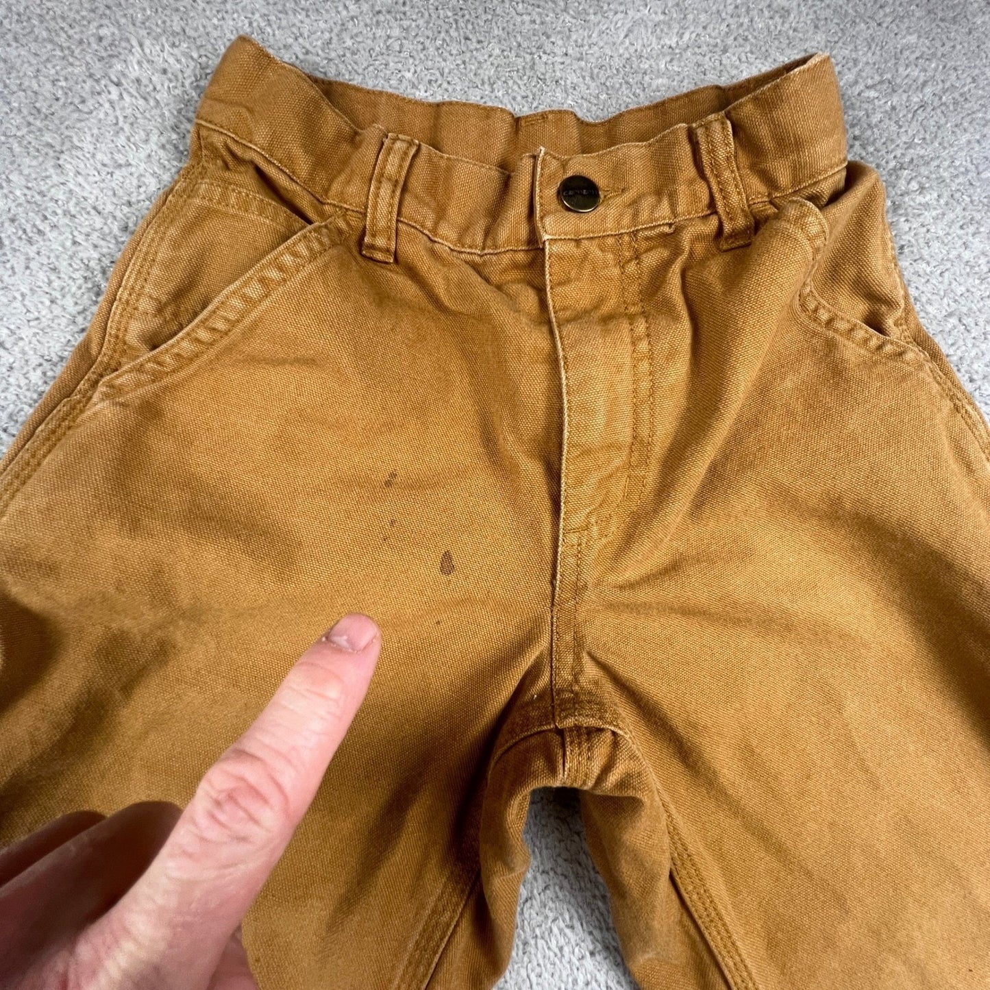 Carhartt Carpenter Pants Kids 8 Brown Flannel Lined Canvas Duck Workwear Utility