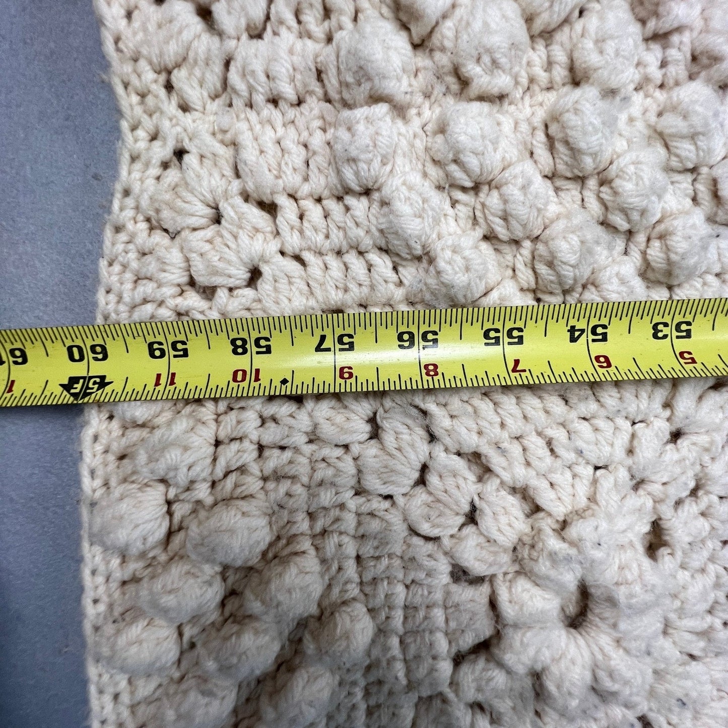 Handmade Crochet Popcorn Stitch Afghan Blanket 72x58 Cream Boho Farmhouse VTG
