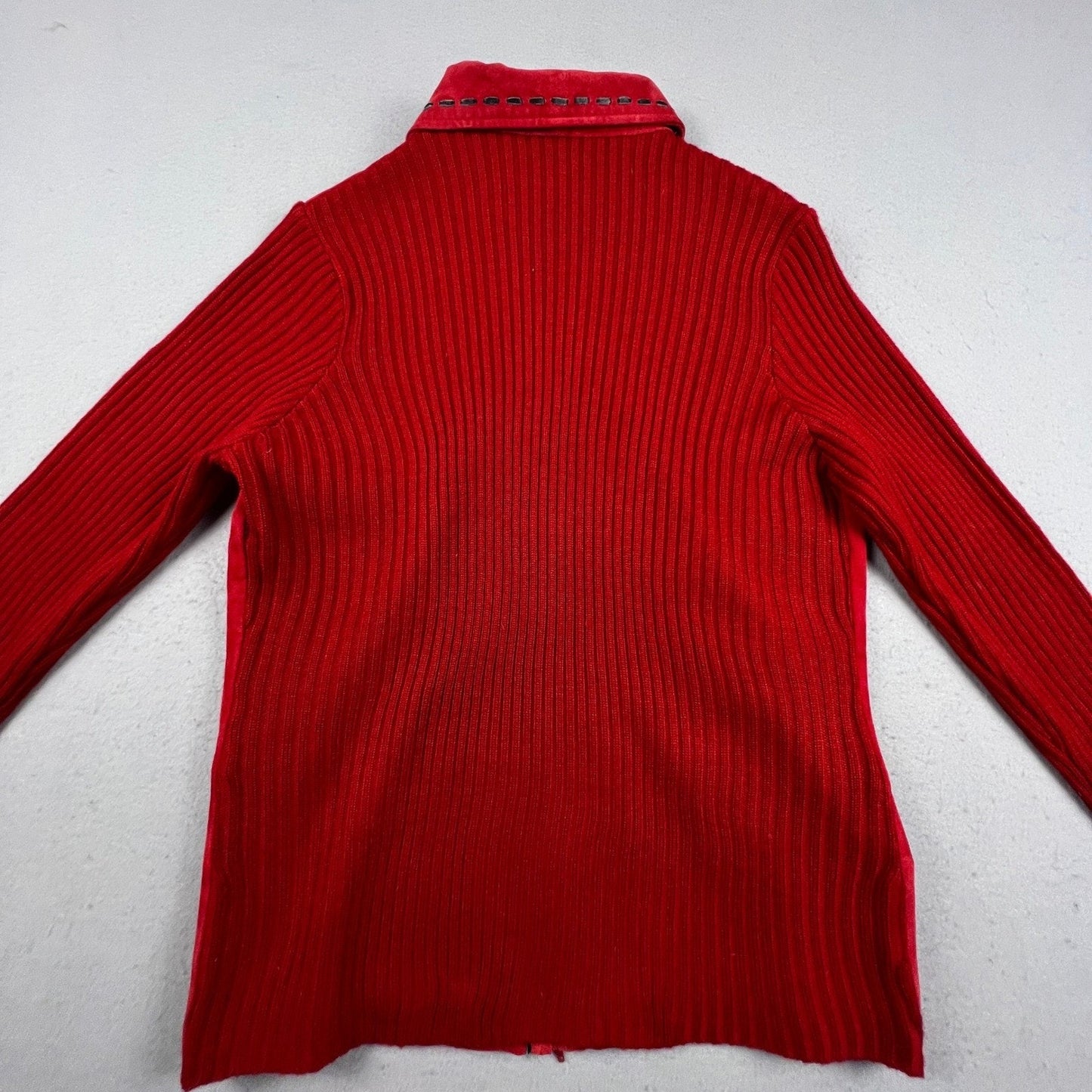 Jessie Sport Leather Jacket Women 1X Red Suede Ribbed Knit Mixed Media Zip Up