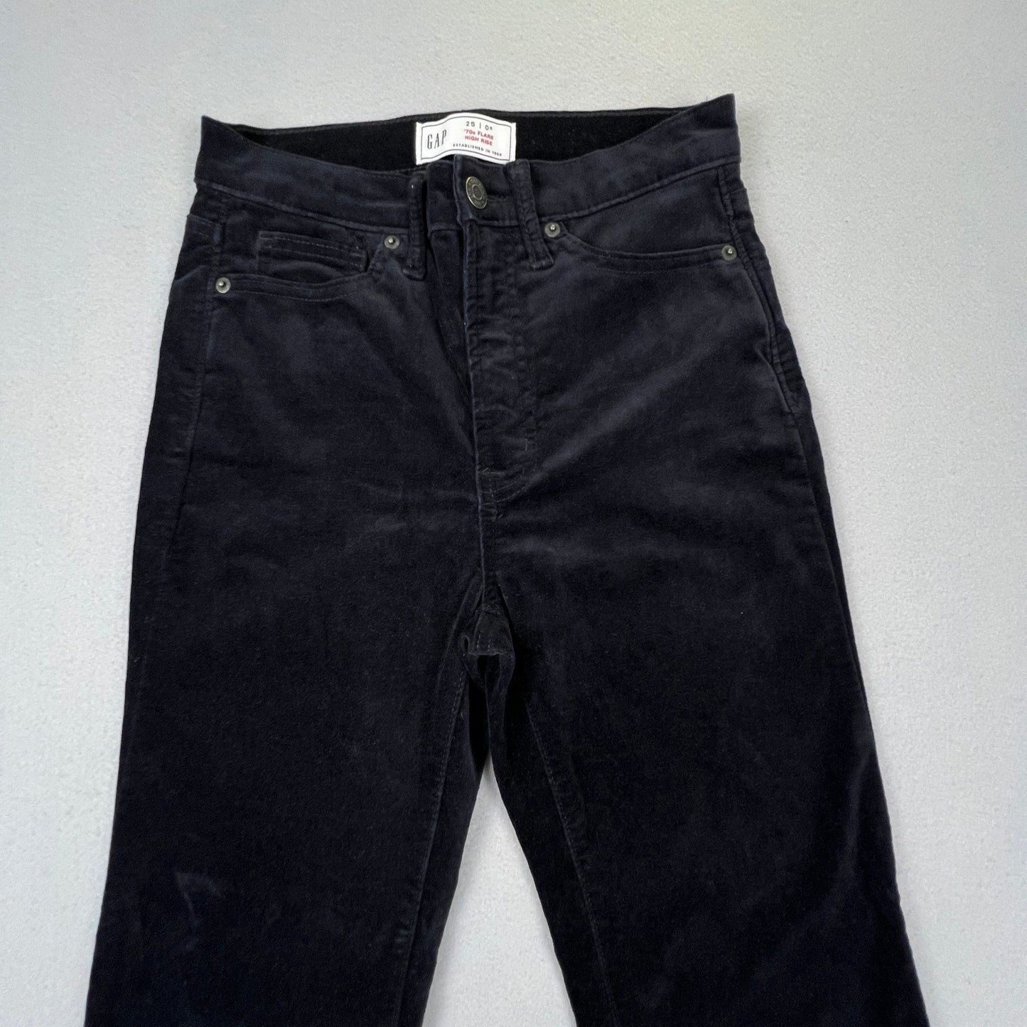 Gap Corduroy 70s Flare Pants Womens 25/0R Black High Rise Retro Boho Stretch
