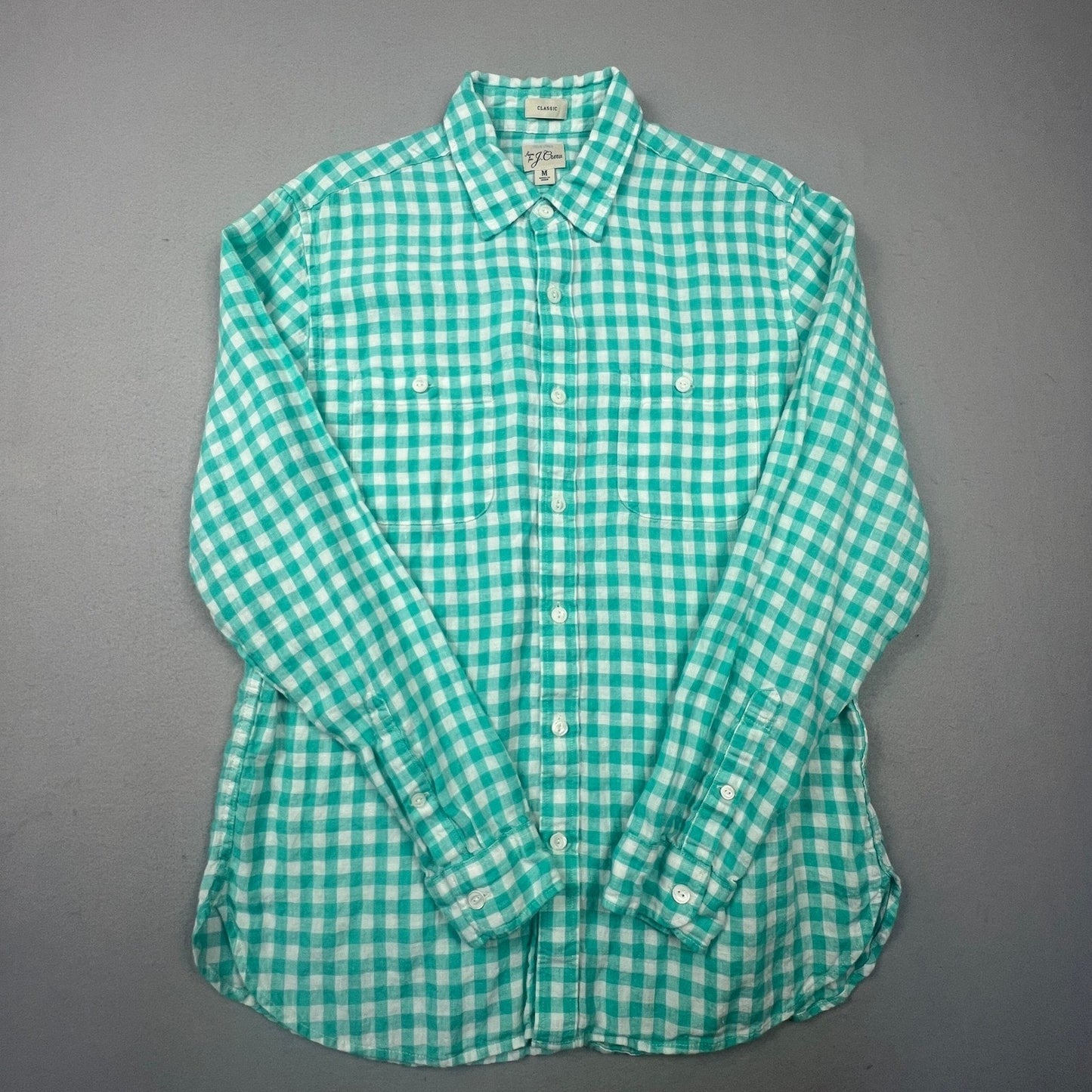 J.Crew Button Down Mens M Gingham Baird McNutt Irish Linen Classic Fit Shirt