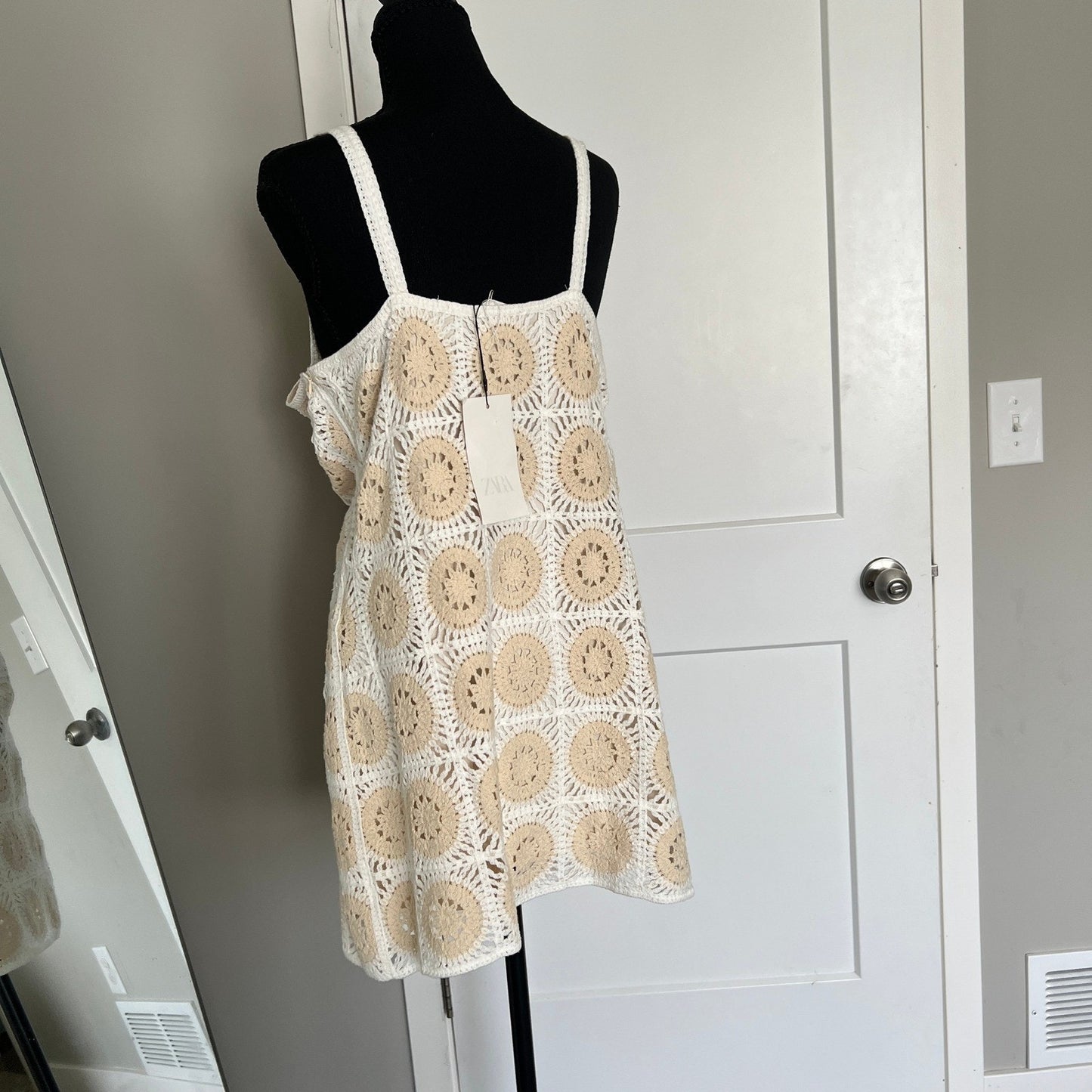 Zara Crochet Mini Dress Womens XL Lined Boho Festival Bridal Coquette
