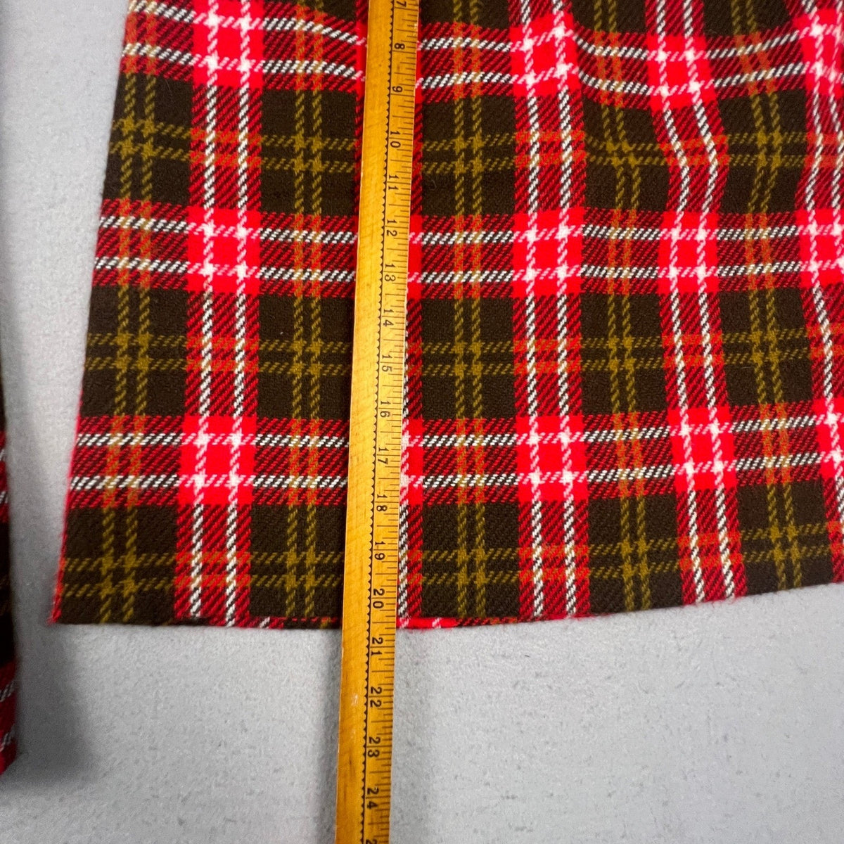 Vintage Plaid Skirt Set Womens Medium Red Brown Vest Mini Skirt Mod Academic
