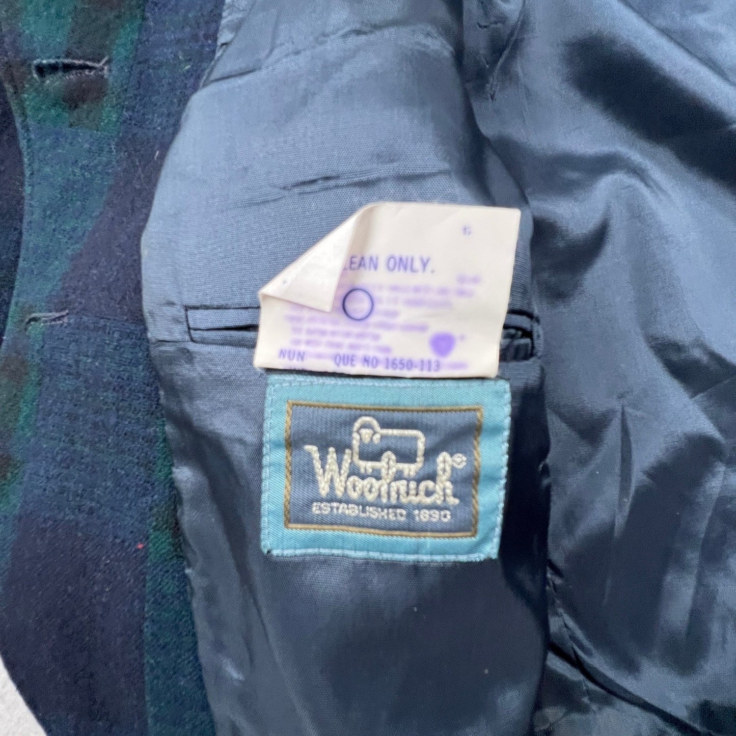 Vintage Woolrich Plaid Blazer Men Small Mallard Green Navy Blue Wool Blend USA