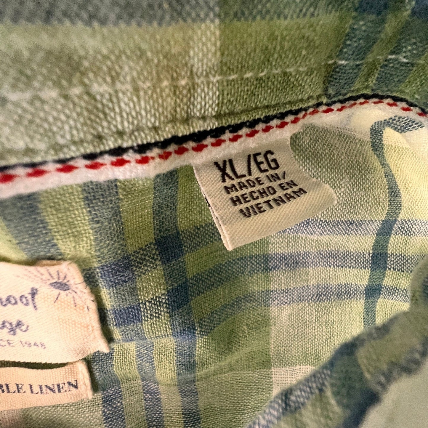 Weatherproof Vintage Plaid Shirt Mens XL Green Linen Blend Short Sleeve Casual