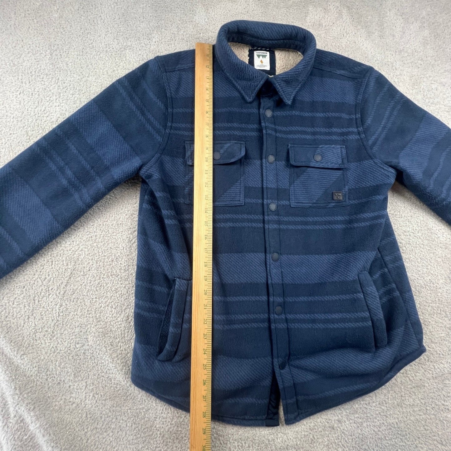 Voyager Mens Blue Striped Sherpa Lined Fleece Shirt Jacket Shacket Medium