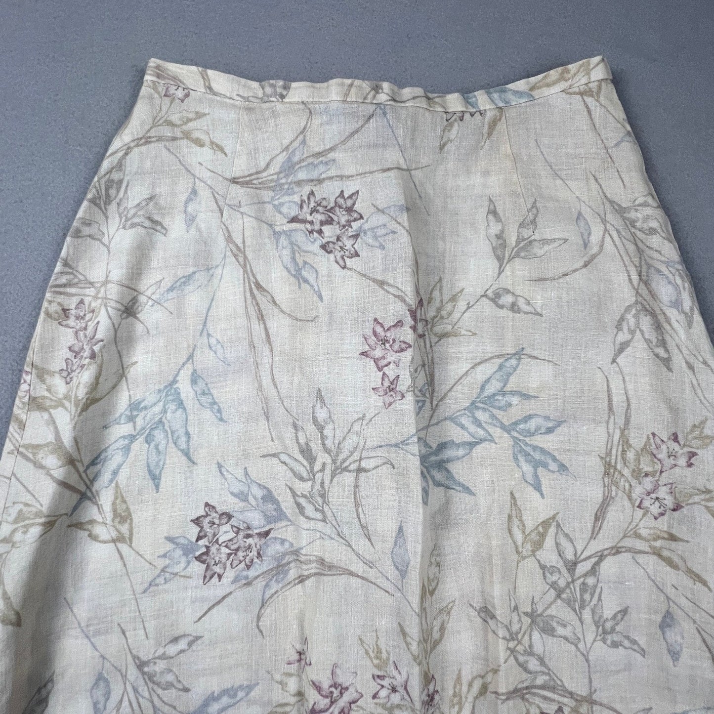 Liz Claiborne Lizsport Skirt Womens 8P Beige Floral Linen Button Front Midi Boho
