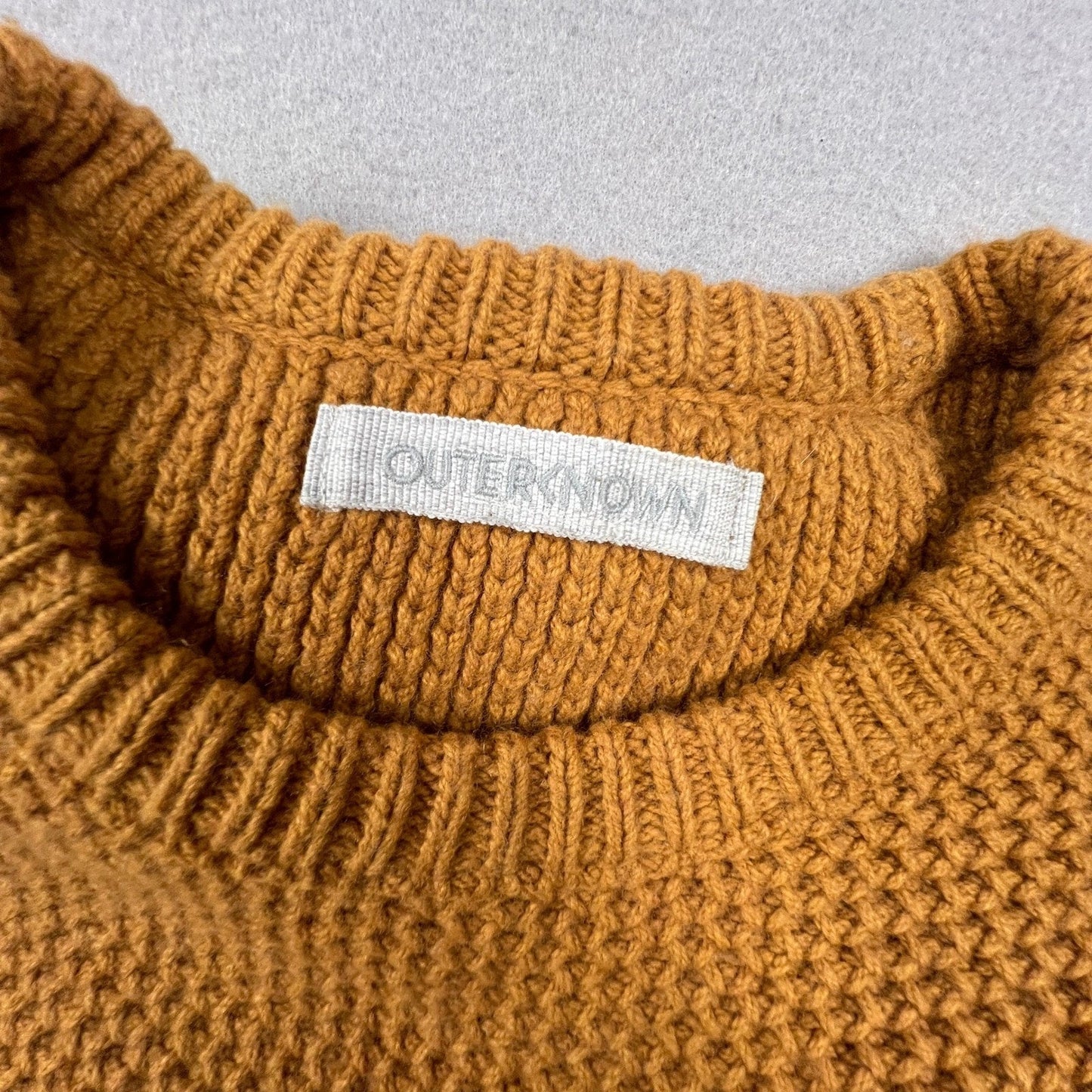Outerknown Sweater Mens M Mustard Yellow Wool Organic Cotton Waffle Knit Coastal
