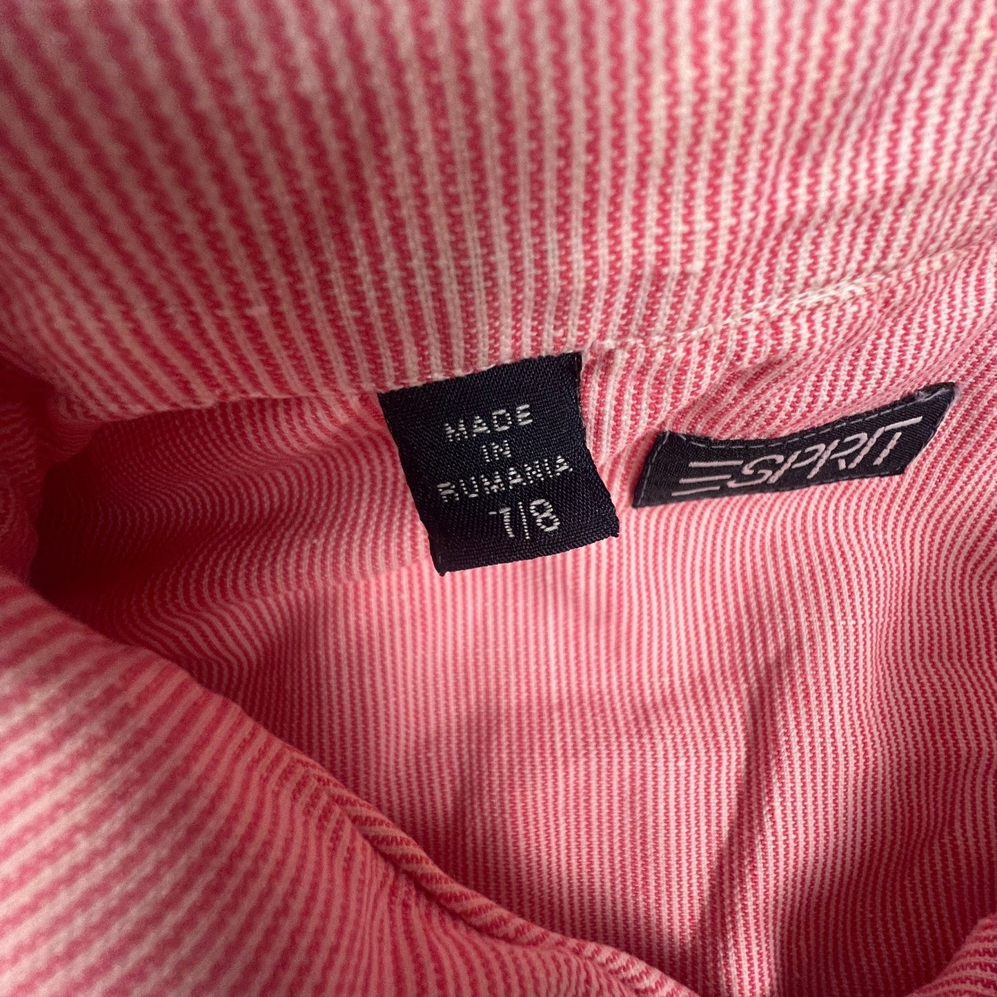 VTG 90s Esprit Jacket Womens Red Pinstripe Cotton Linen Zip Up Bomber Coat
