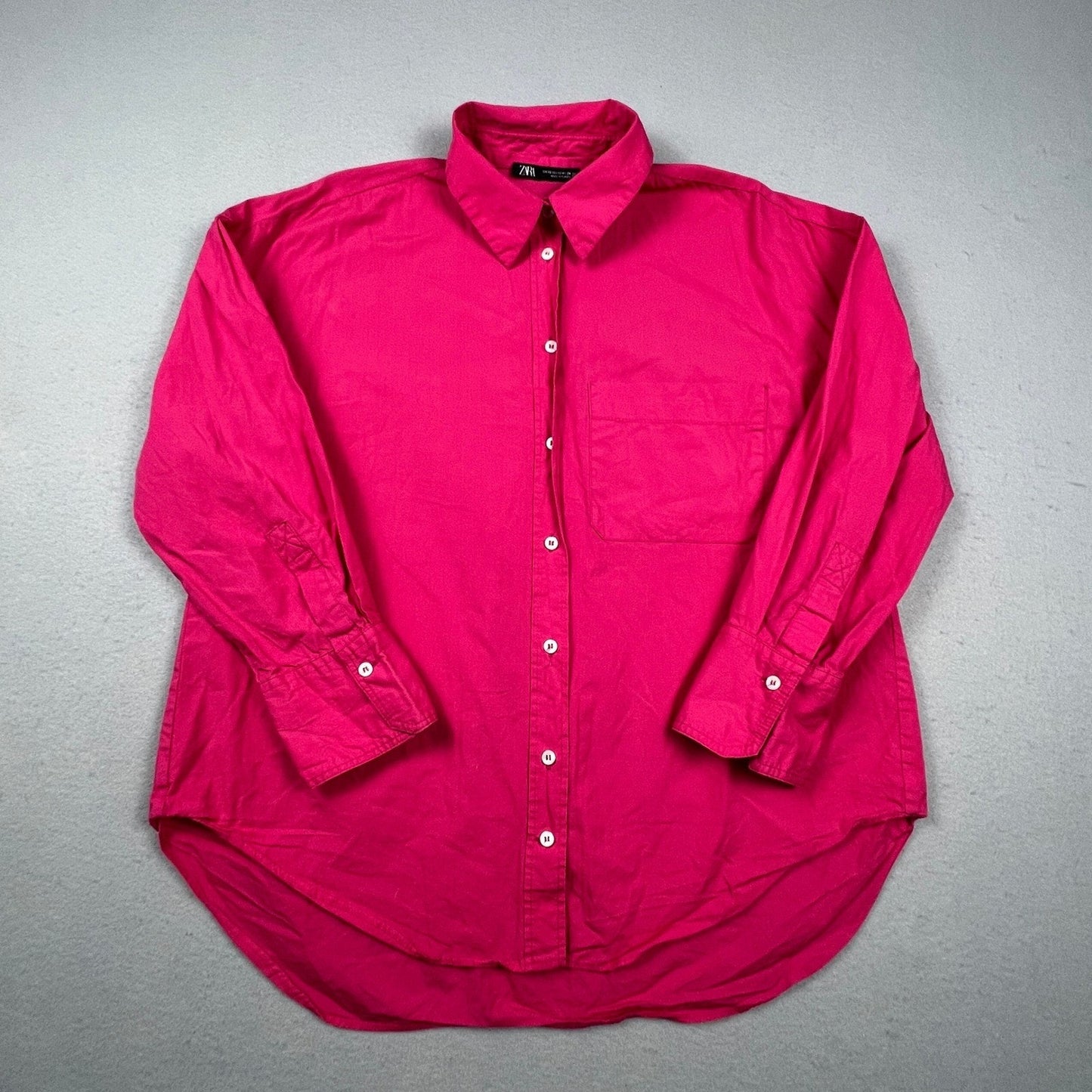 Zara Button Down Shirt Womens XS Pink Oversized Long Sleeve Casual Basic Top